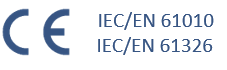 CE certification logo adhering to IEC Standards EN 61010 and EN 61326