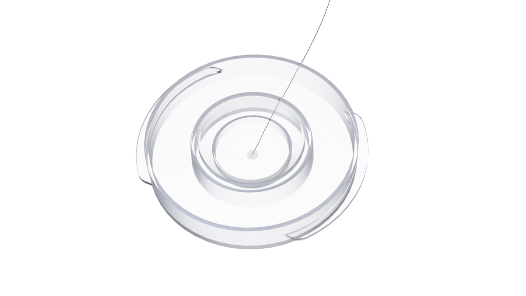 Round shaped single well dish with integrated ultra-fine flexible twisted sensor probe