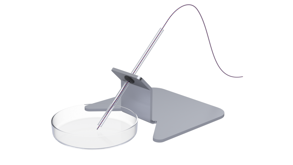 Thermocouple flexible probe on a probe holder aiming to measure temperature on a petri dish