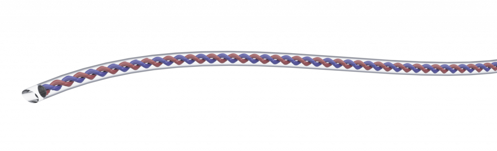 Blue and Red flexible twisted sensor probe to measure temperature of Embryoscopes, Incubators and liquids inside Petri Dishes